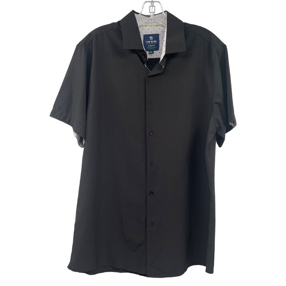 Tom Baine Men's Short Sleeve Button Up Shirt Black Slim Fit Size XL